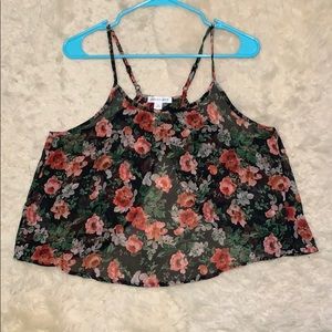 Black Floral Cropped Tank Top